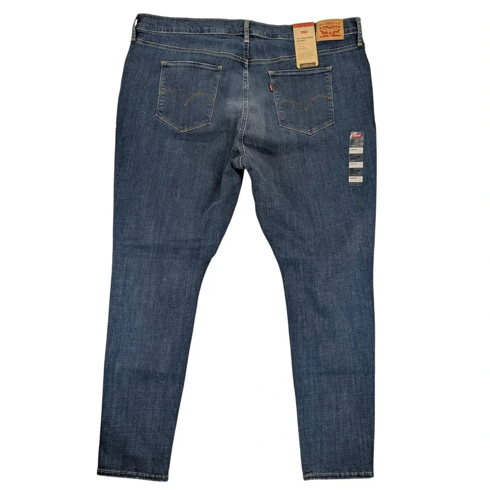 NWT Levi Strauss 721 Jeans Women 24 High Rise Skinny Distress Blue Denim Classic - Picture 3 of 12